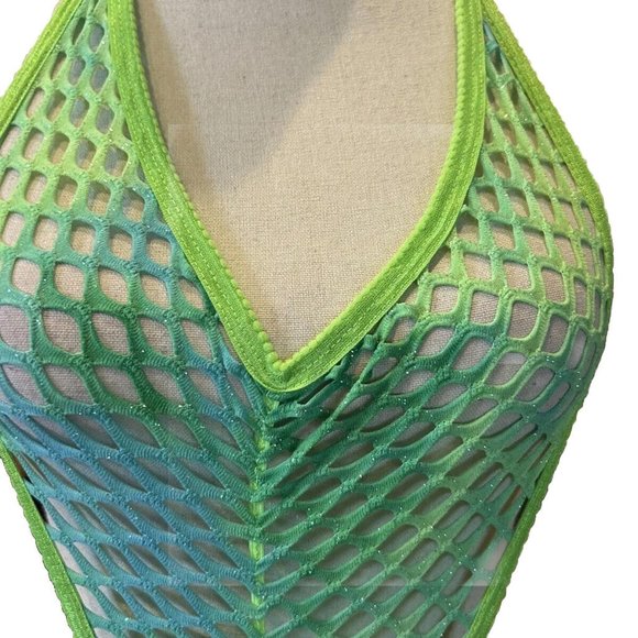 Delicious Green Aqua Semi Transparent Bathing Suit Halter Neck One Size - Picture 2 of 4